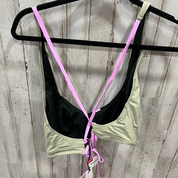 New! Prana Tulum Black Color Block Bikini Top Women Size Large UPF 50+ Tie Back - Picture 4 of 5